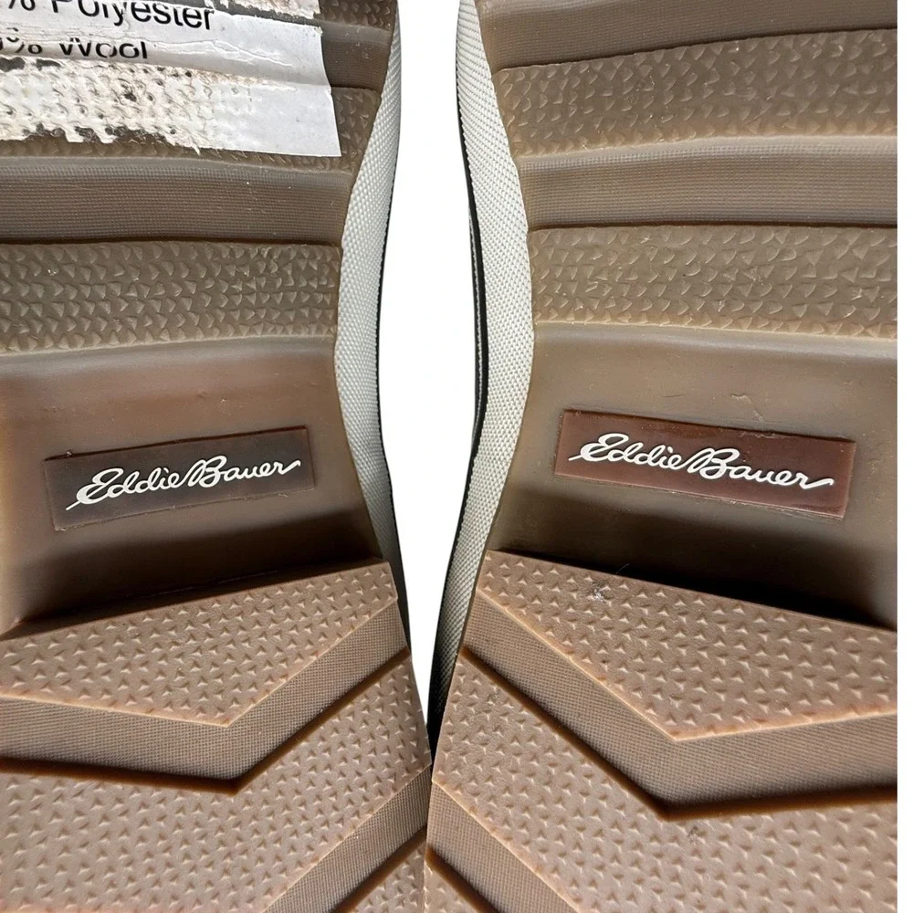 Eddie Bauer Hunt Pac Mid Duck Boots Tan Brown Leather Wool Blend Trim Mens 12